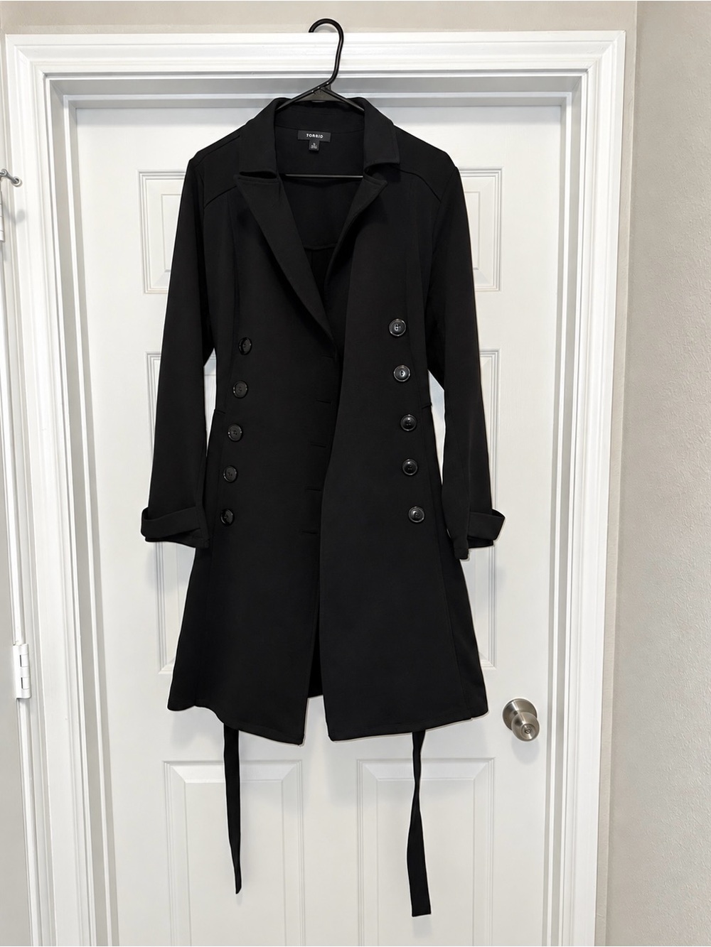 Women’s Torrid Black Double-Breasted Trench Coat with Waist Ties